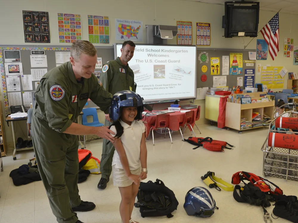 A U.S. Coast Guard crew teaching a boating-safety lesson